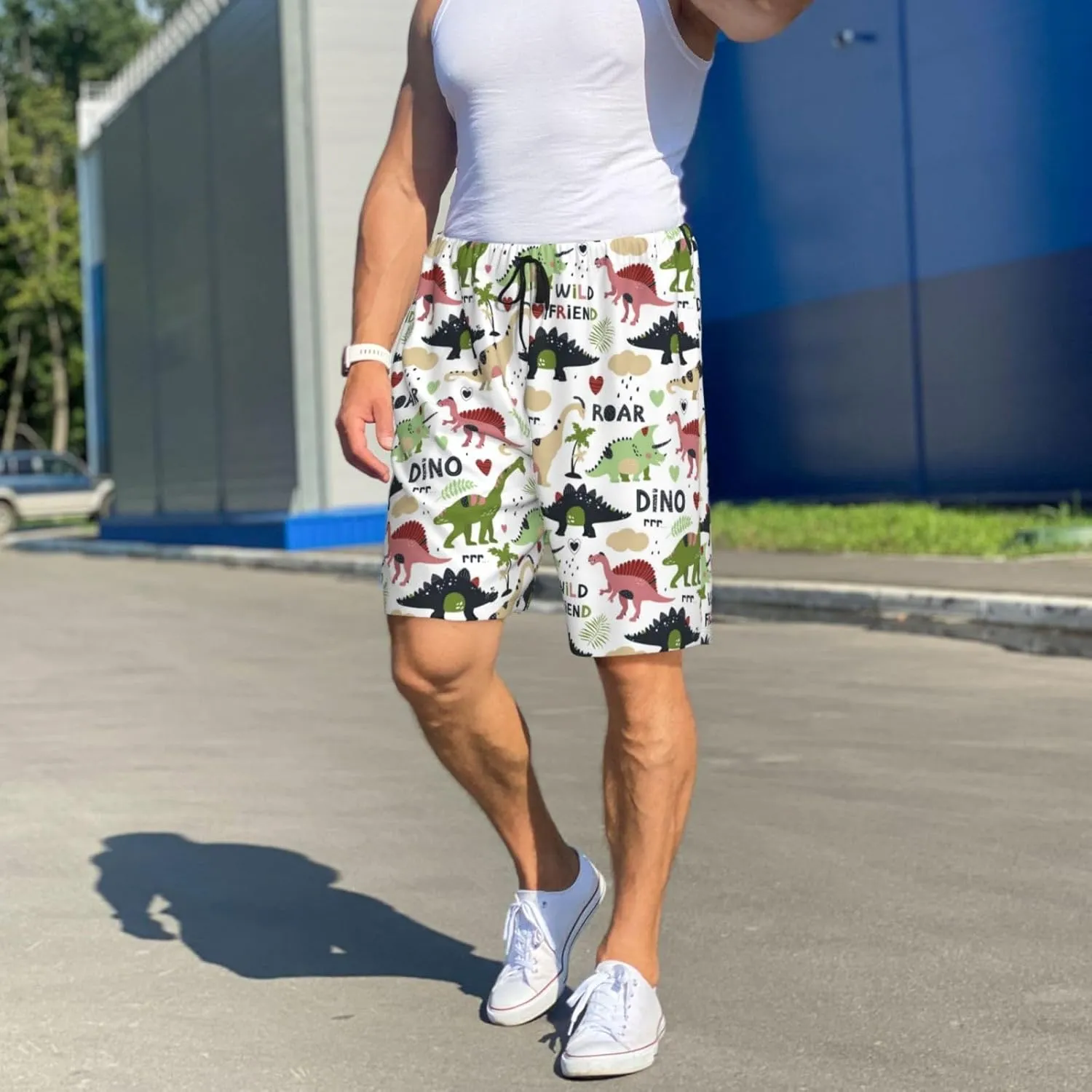 Mens Pajama Pants - Dinosaur Print B Comfy Sleep Shorts Mens Pajama Shorts, Mens Lounge Shorts Pj Pants
