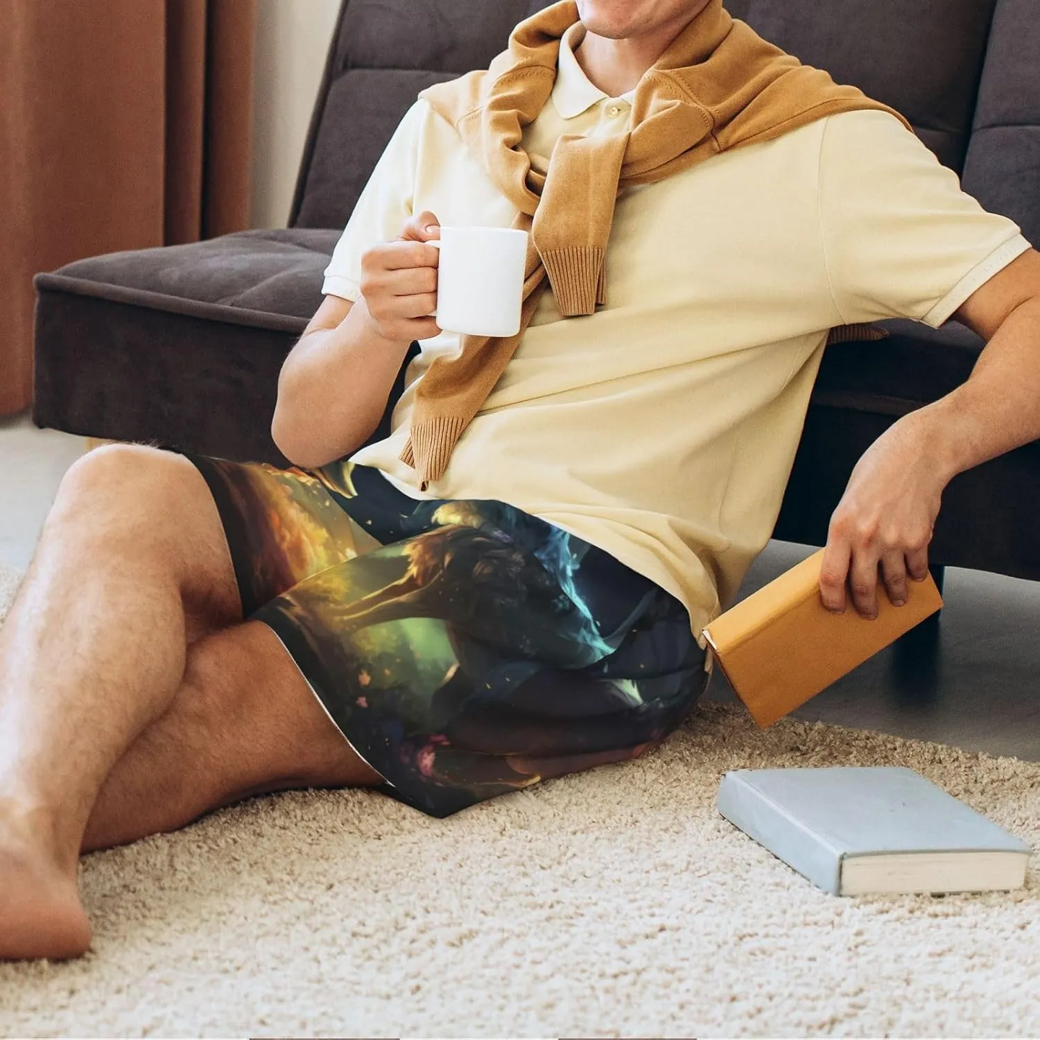 mens pajama pants - Firefly Forest Fox Comfy Sleep Shorts Mens Pajama shorts, mens lounge shorts pj pants