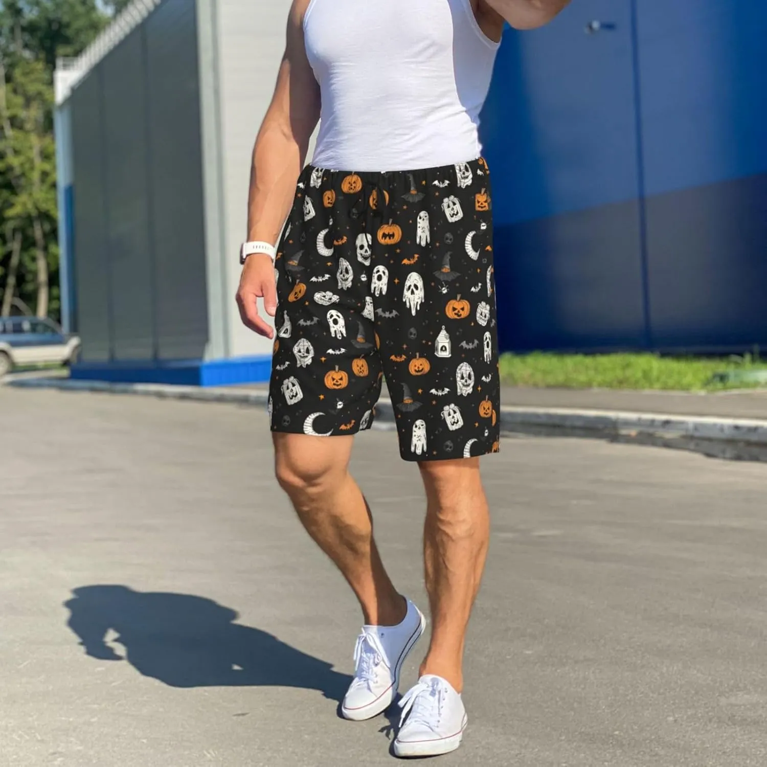 Mens Pajama Pants - halloween elements Sleep Shorts Mens Pajama Shorts, Comfy Pj Pants for Mens Lounge Shorts
