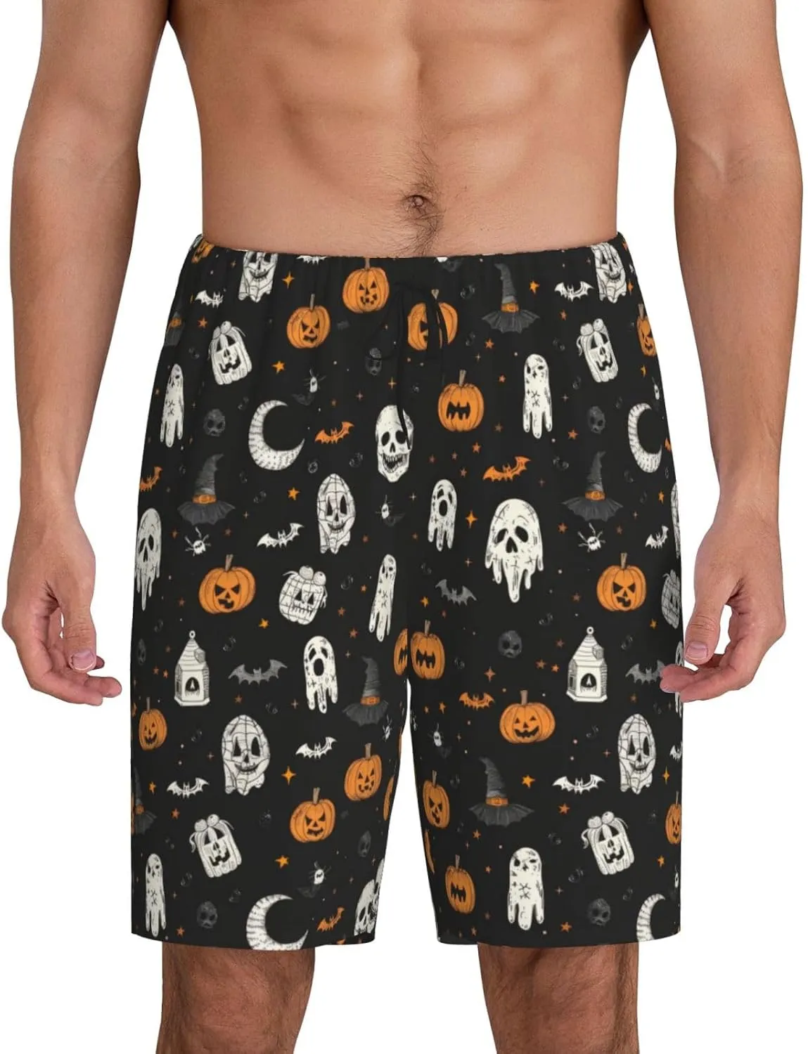 Mens Pajama Pants - halloween elements Sleep Shorts Mens Pajama Shorts, Comfy Pj Pants for Mens Lounge Shorts