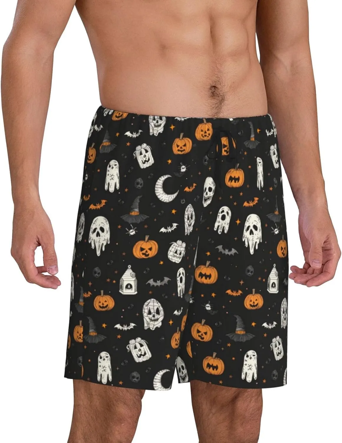 Mens Pajama Pants - halloween elements Sleep Shorts Mens Pajama Shorts, Comfy Pj Pants for Mens Lounge Shorts