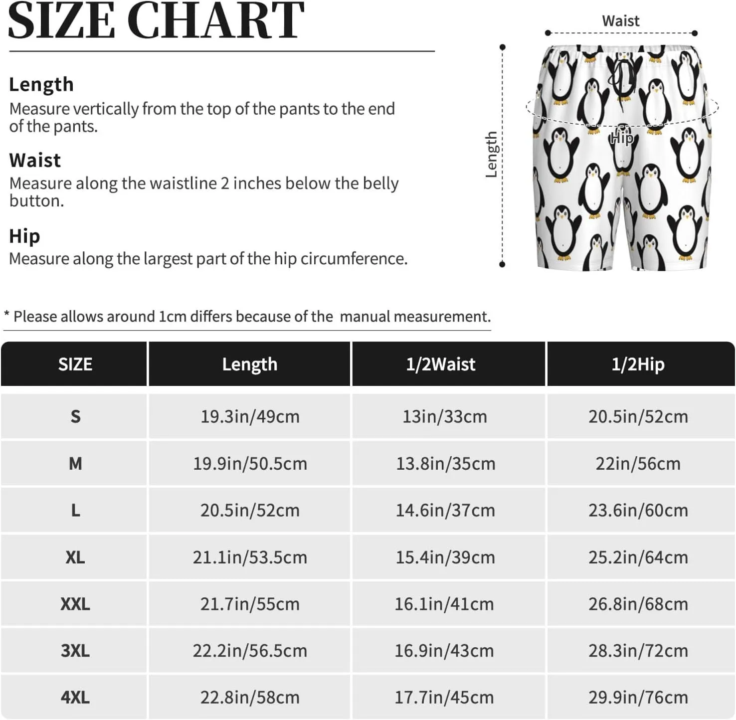 Mens Pajama Pants - Lovely Penguin A Comfy Sleep Shorts Mens Pajama Shorts, Mens Lounge Shorts Pj Pants
