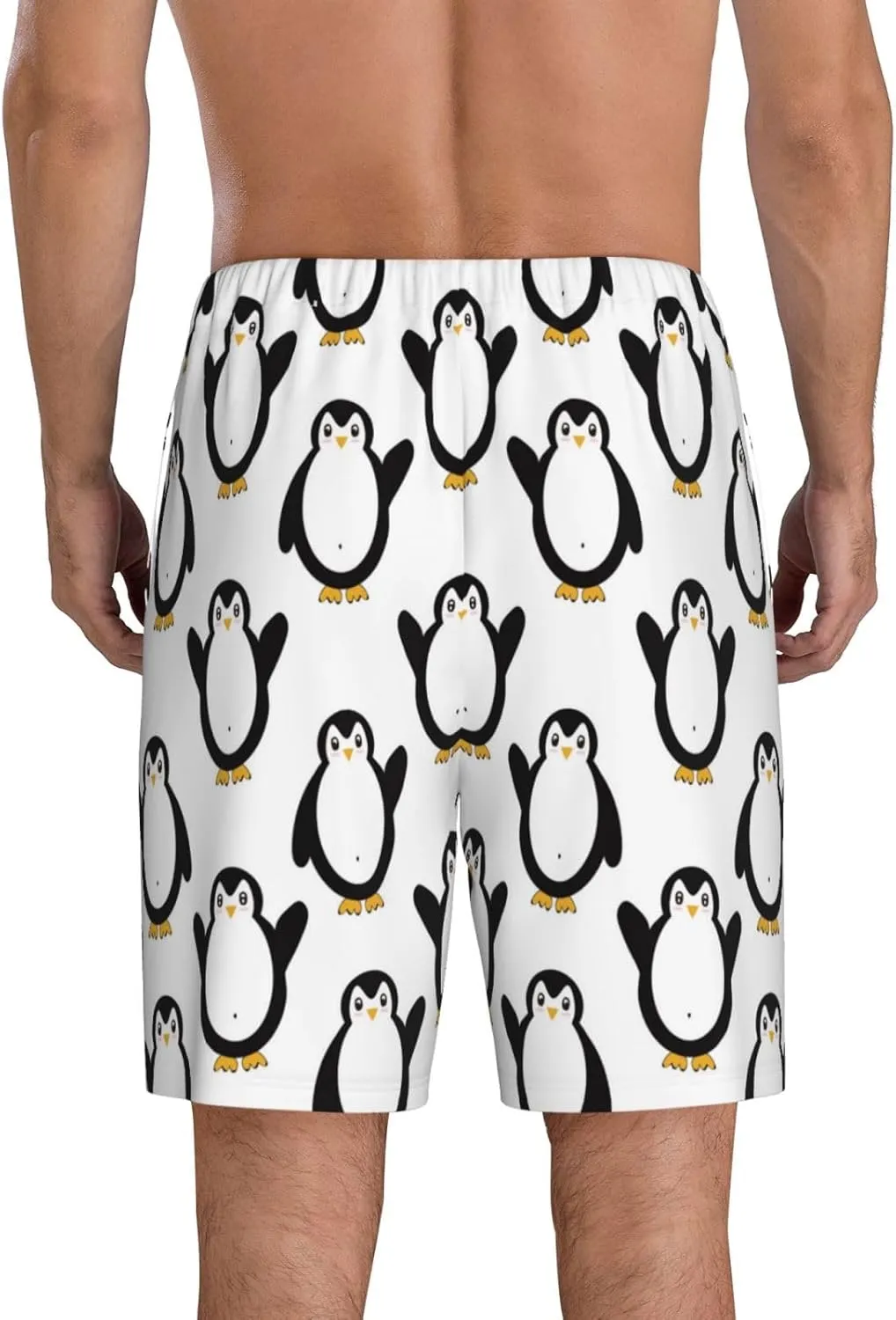 Mens Pajama Pants - Lovely Penguin A Comfy Sleep Shorts Mens Pajama Shorts, Mens Lounge Shorts Pj Pants
