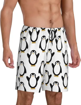 Mens Pajama Pants - Lovely Penguin A Comfy Sleep Shorts Mens Pajama Shorts, Mens Lounge Shorts Pj Pants