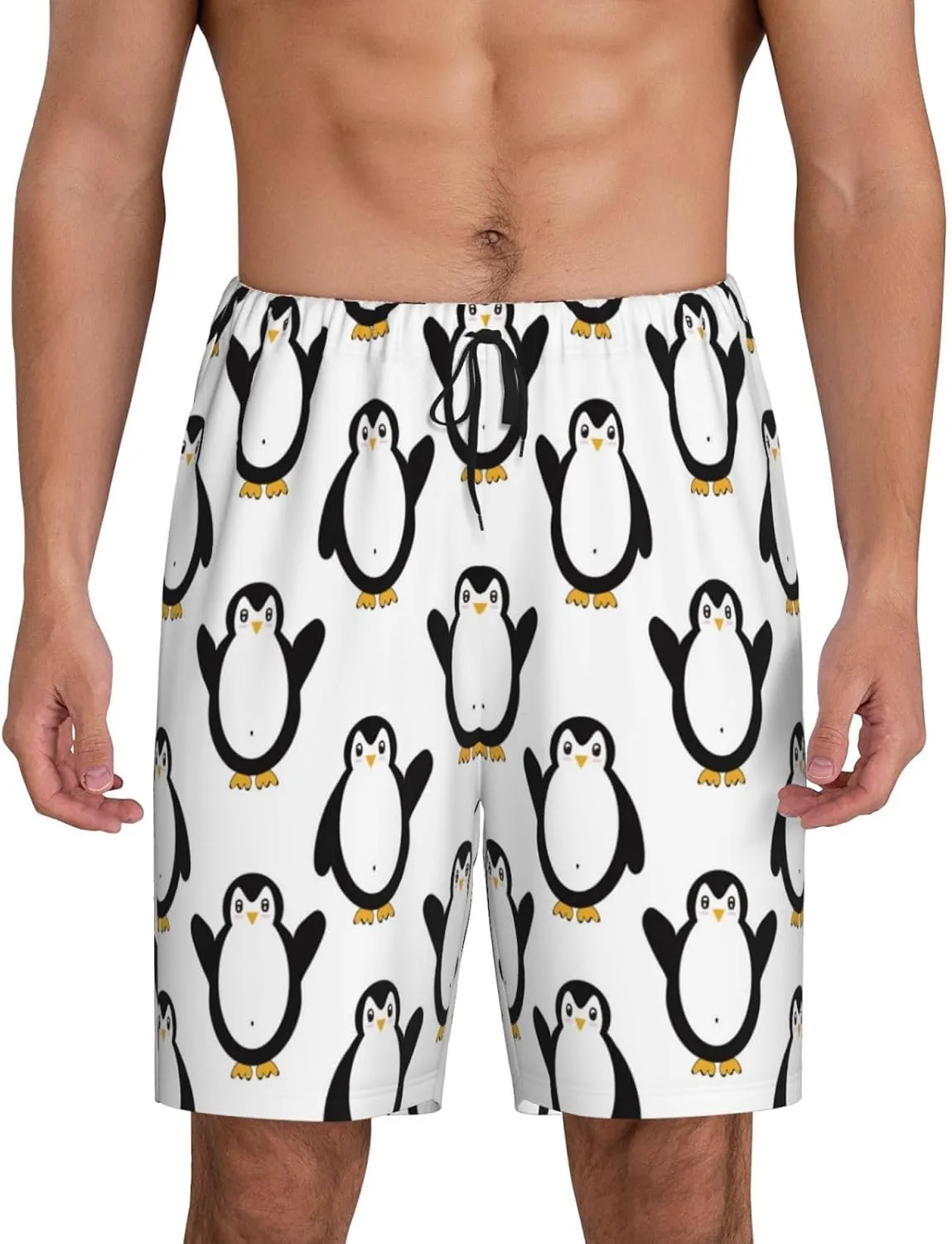Mens Pajama Pants - Lovely Penguin A Comfy Sleep Shorts Mens Pajama Shorts, Mens Lounge Shorts Pj Pants