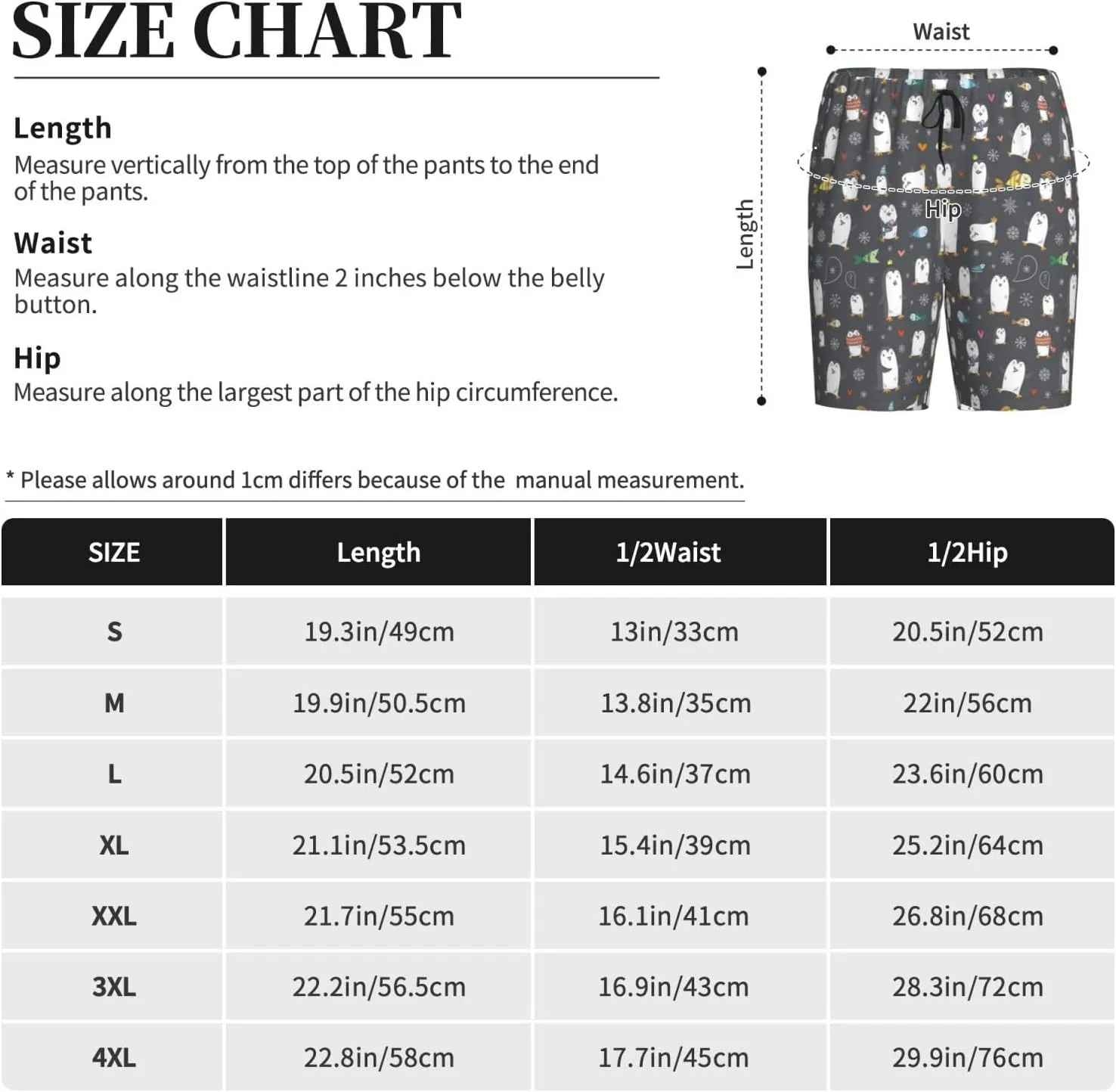 Mens Pajama Pants - Lovely Penguin Comfy Sleep Shorts Mens Pajama Shorts, Mens Lounge Shorts Pj Pants