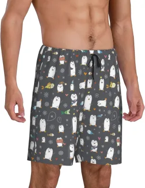 Mens Pajama Pants - Lovely Penguin Comfy Sleep Shorts Mens Pajama Shorts, Mens Lounge Shorts Pj Pants