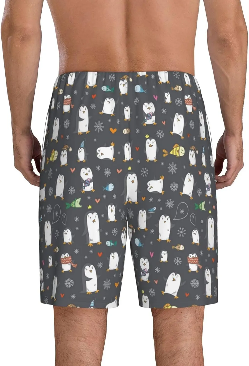Mens Pajama Pants - Lovely Penguin Comfy Sleep Shorts Mens Pajama Shorts, Mens Lounge Shorts Pj Pants