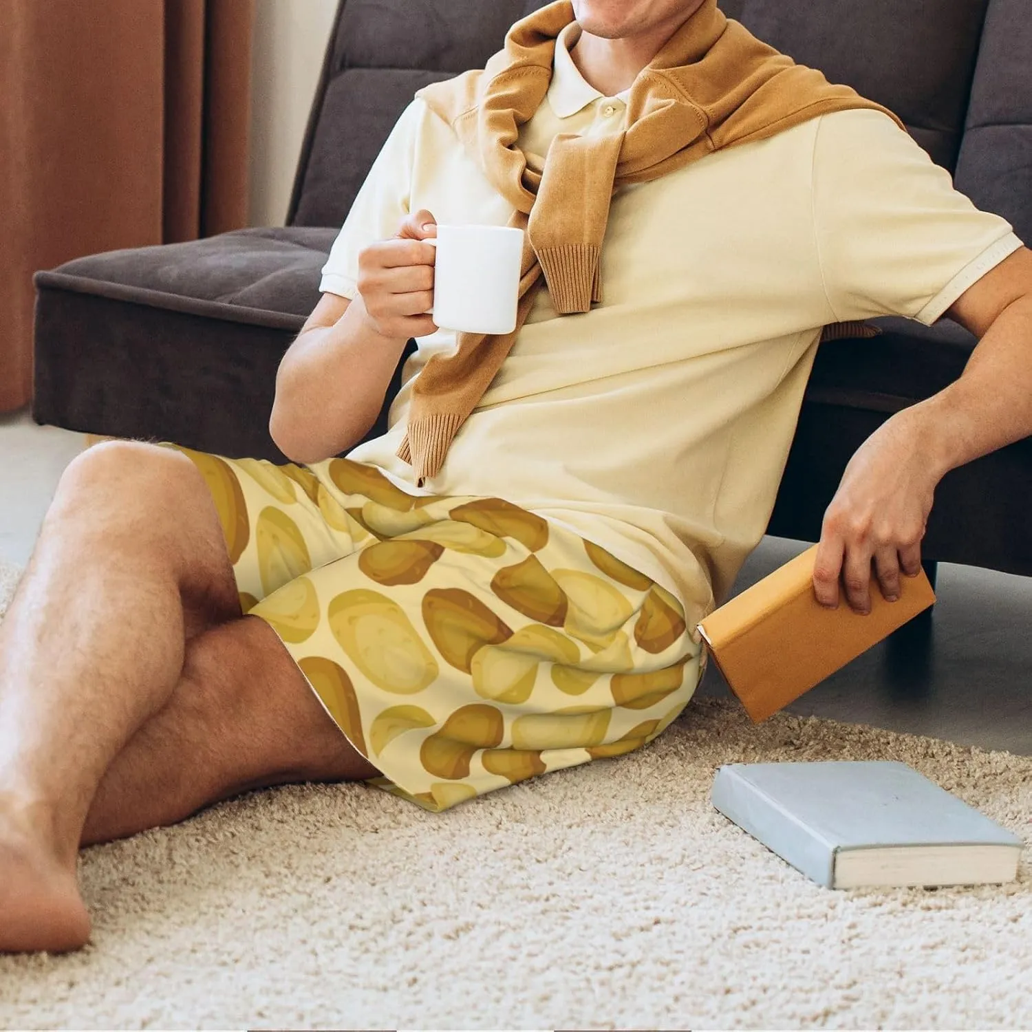 Mens Pajama Pants - Potato print Sleep Shorts Mens Pajama Shorts, Comfy Pj Pants for Mens Lounge Shorts