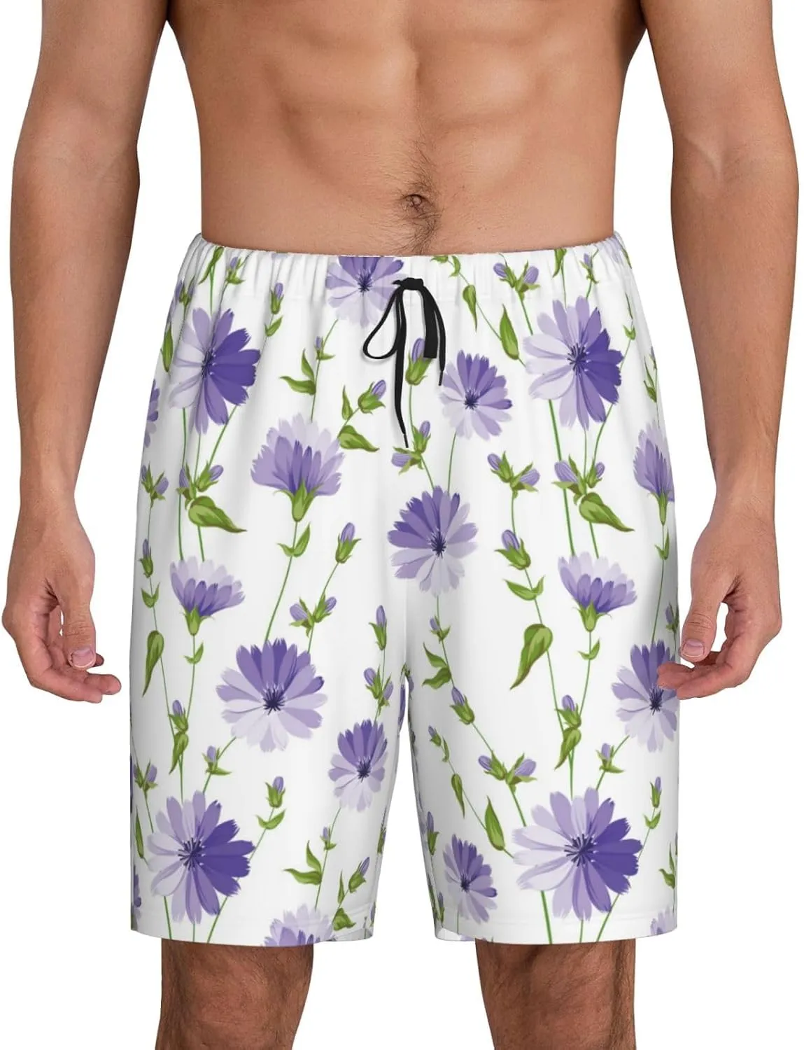 Mens Pajama Pants - Purple Chicory Comfy Sleep Shorts Mens Pajama Shorts, Mens Lounge Shorts Pj Pants
