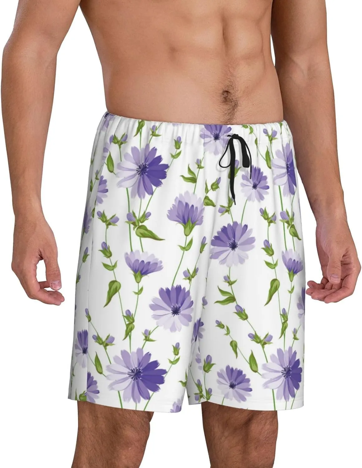 Mens Pajama Pants - Purple Chicory Comfy Sleep Shorts Mens Pajama Shorts, Mens Lounge Shorts Pj Pants