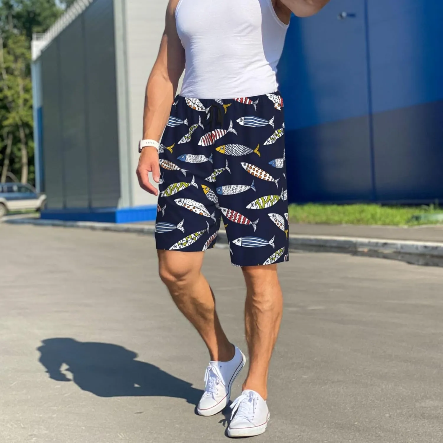 Mens Pajama Pants - Sardine Sleep Shorts Mens Pajama Shorts, Comfy Pj Pants for Mens Lounge Shorts
