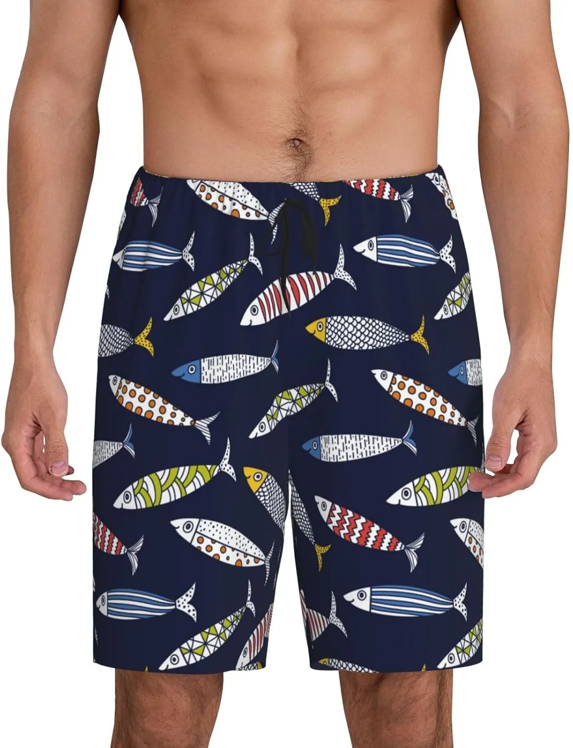 Mens Pajama Pants - Sardine Sleep Shorts Mens Pajama Shorts, Comfy Pj Pants for Mens Lounge Shorts