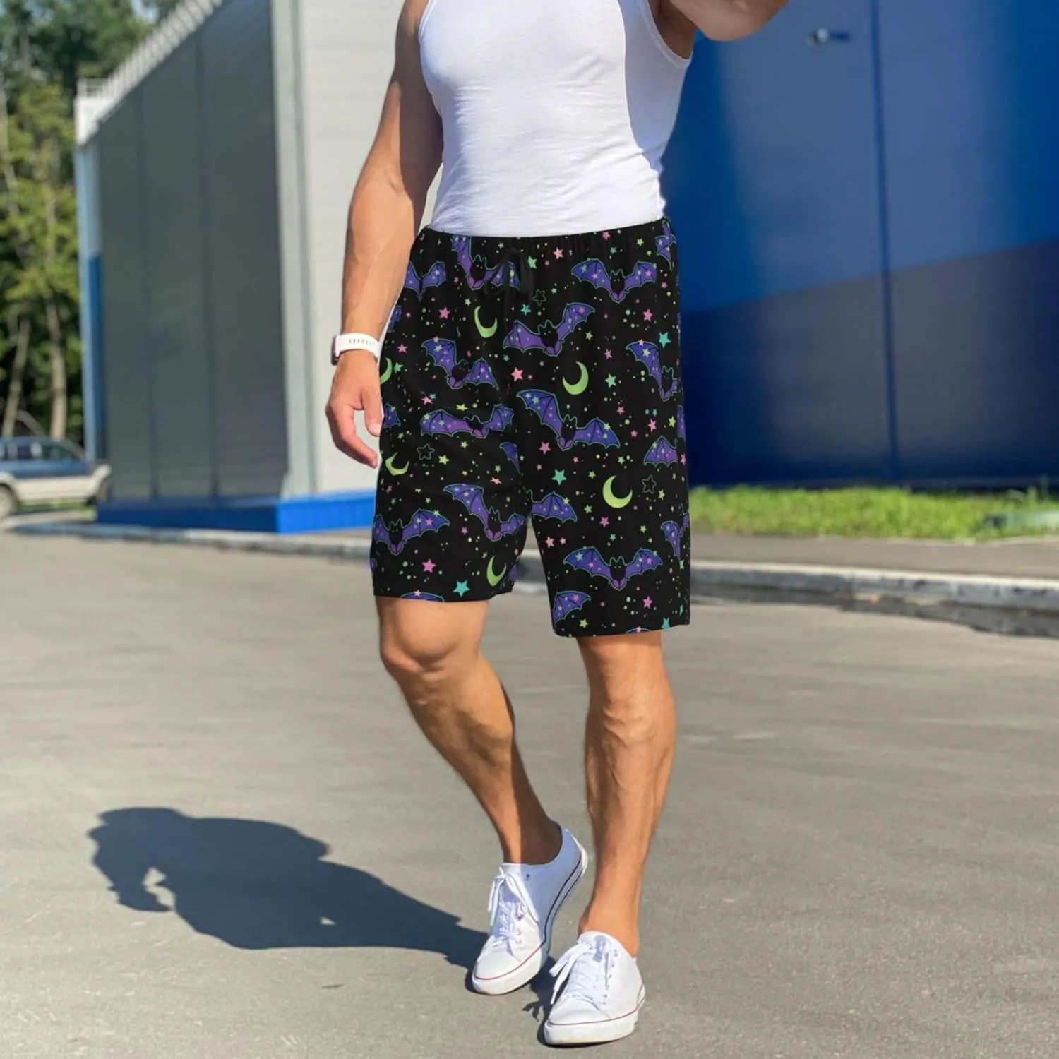 Mens Pajama Pants - Starry Sky Bat Comfy Sleep Shorts Mens Pajama Shorts, Mens Lounge Shorts Pj Pants