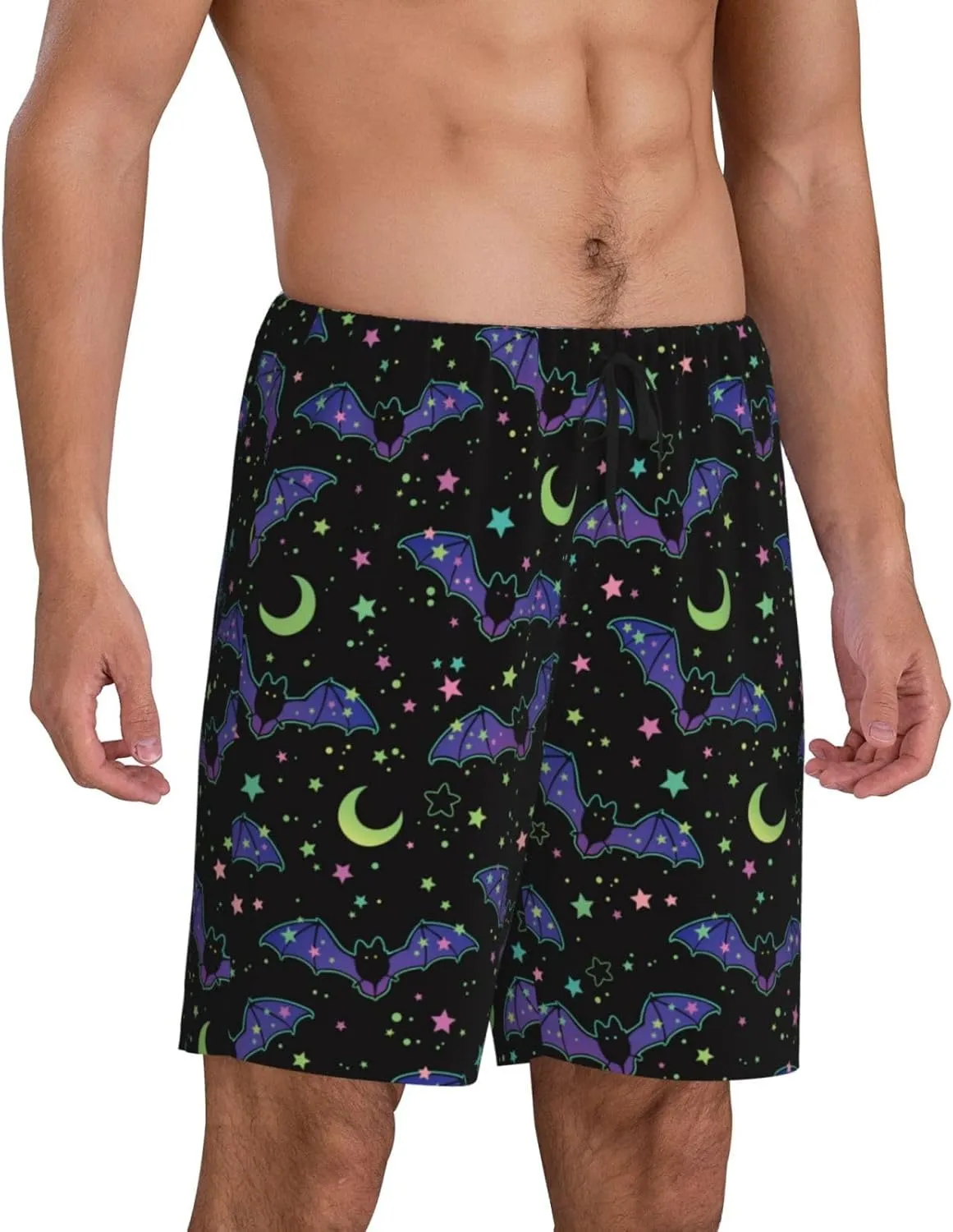 Mens Pajama Pants - Starry Sky Bat Comfy Sleep Shorts Mens Pajama Shorts, Mens Lounge Shorts Pj Pants