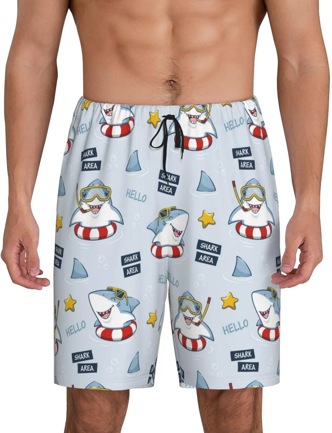 Mens Pajama Pants - Swimming Shark Comfy Sleep Shorts Mens Pajama Shorts, Mens Lounge Shorts Pj Pants