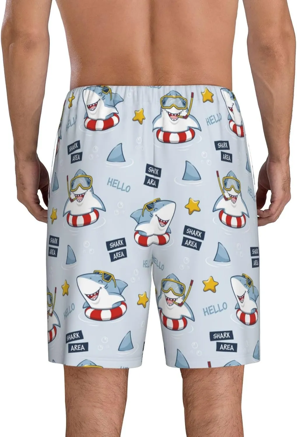 Mens Pajama Pants - Swimming Shark Comfy Sleep Shorts Mens Pajama Shorts, Mens Lounge Shorts Pj Pants