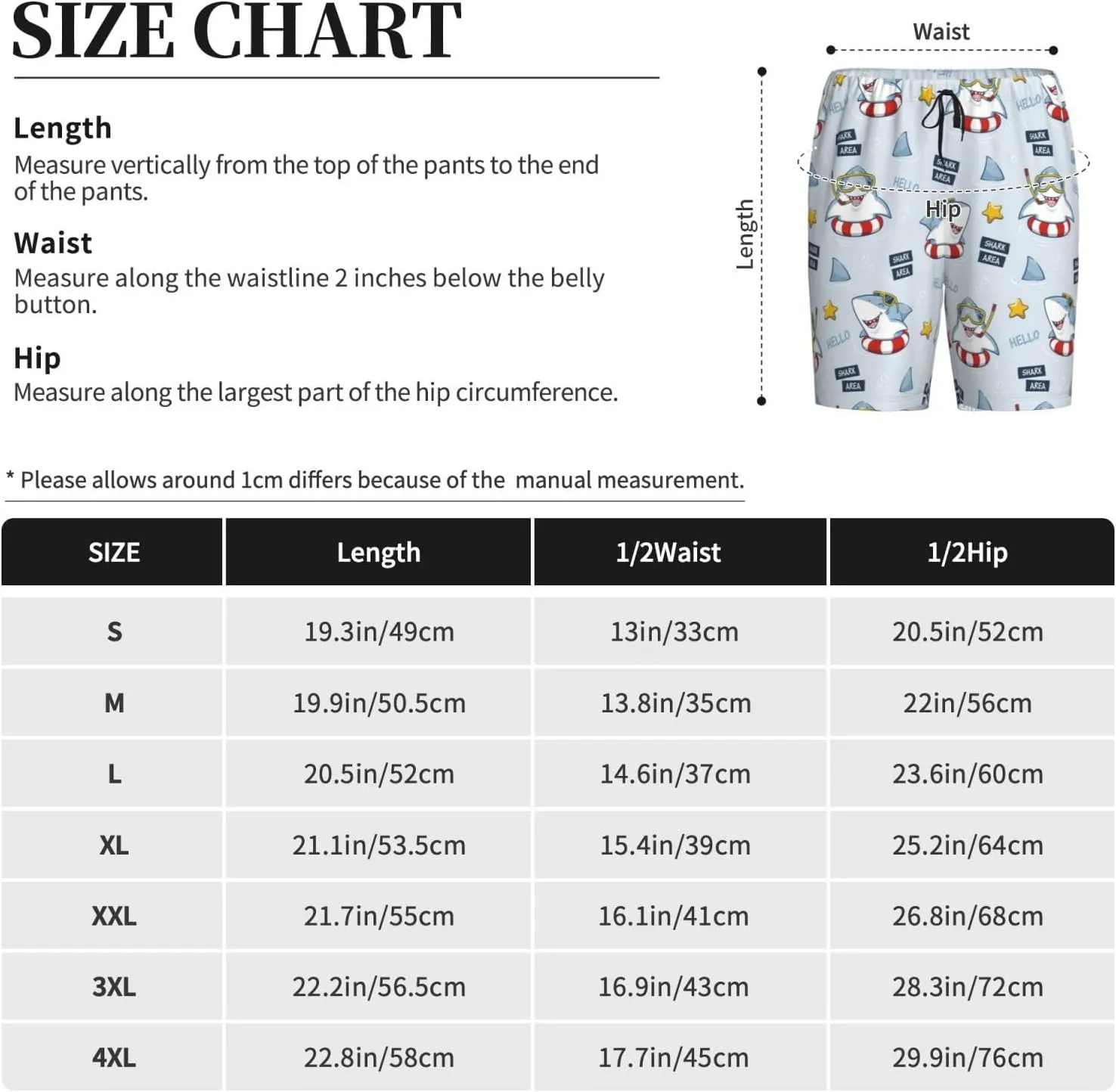 Mens Pajama Pants - Swimming Shark Comfy Sleep Shorts Mens Pajama Shorts, Mens Lounge Shorts Pj Pants
