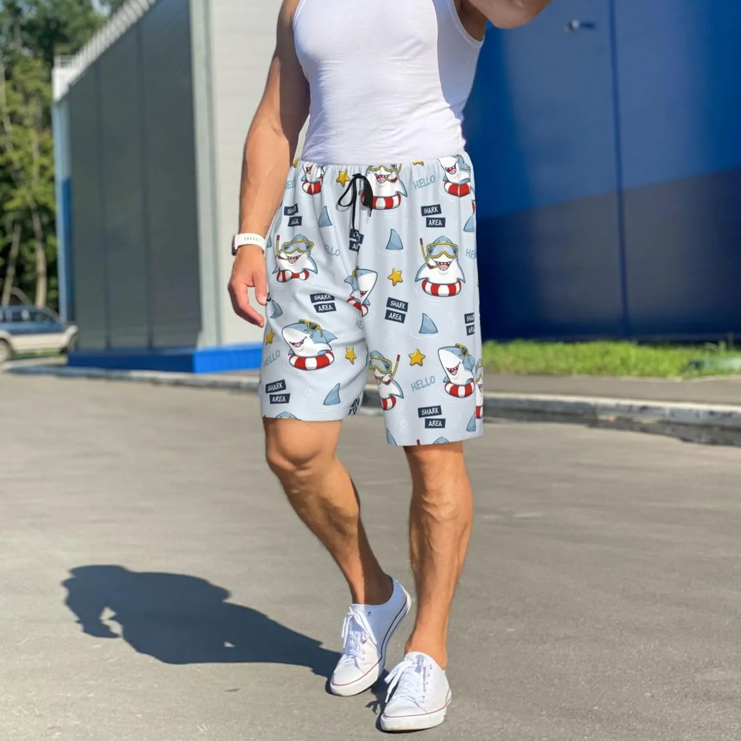 Mens Pajama Pants - Swimming Shark Comfy Sleep Shorts Mens Pajama Shorts, Mens Lounge Shorts Pj Pants