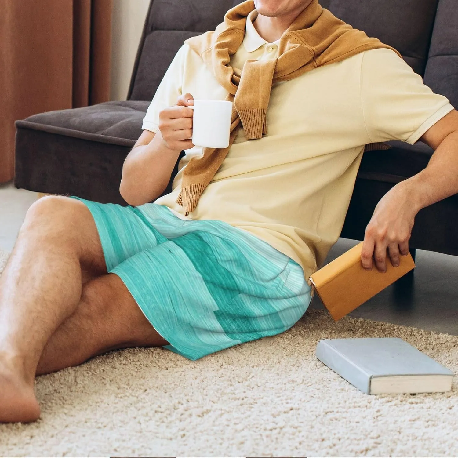 Mens Pajama Pants - Teal Turquoise Sleep Shorts Mens Pajama Shorts, Comfy Pj Pants for Mens Lounge Shorts