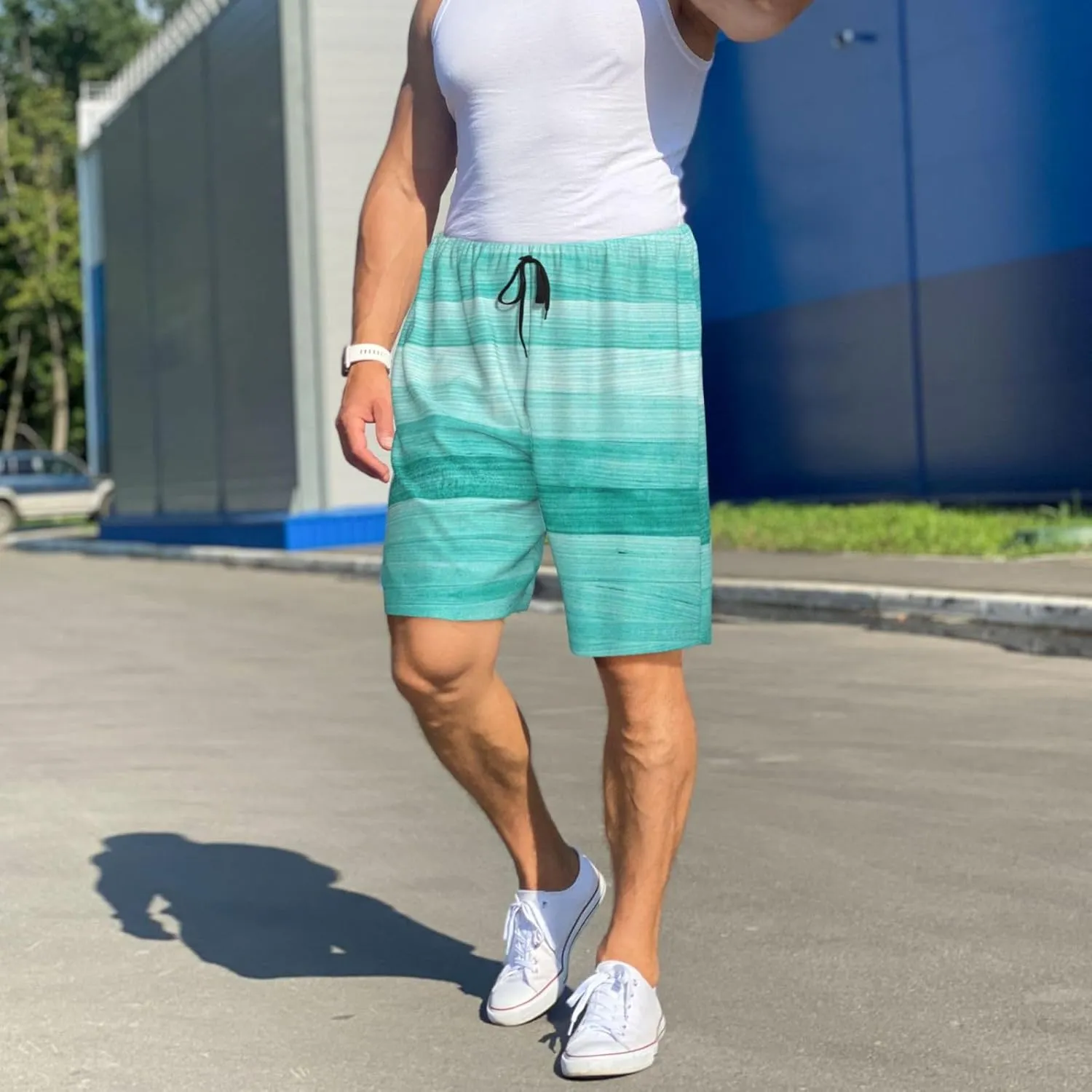 Mens Pajama Pants - Teal Turquoise Sleep Shorts Mens Pajama Shorts, Comfy Pj Pants for Mens Lounge Shorts