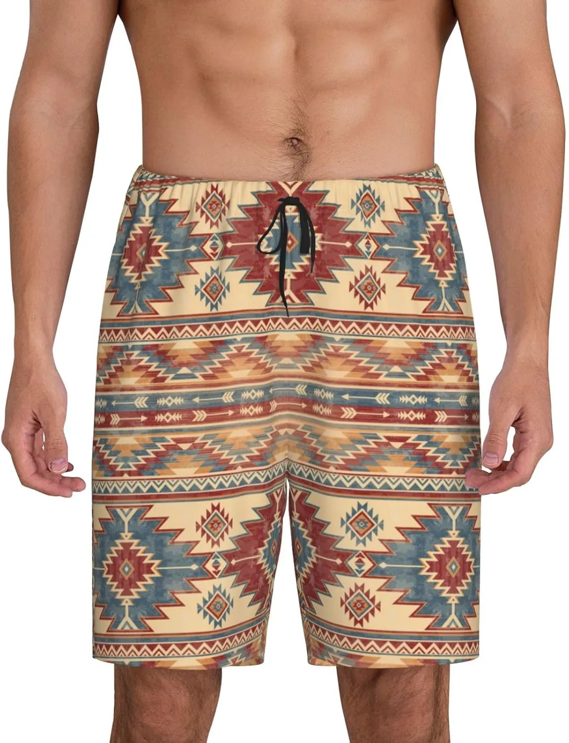 Mens Pajama Pants - Traditional Tribal Aztec Comfy Sleep Shorts Mens Pajama Shorts, Mens Lounge Shorts Pj Pants