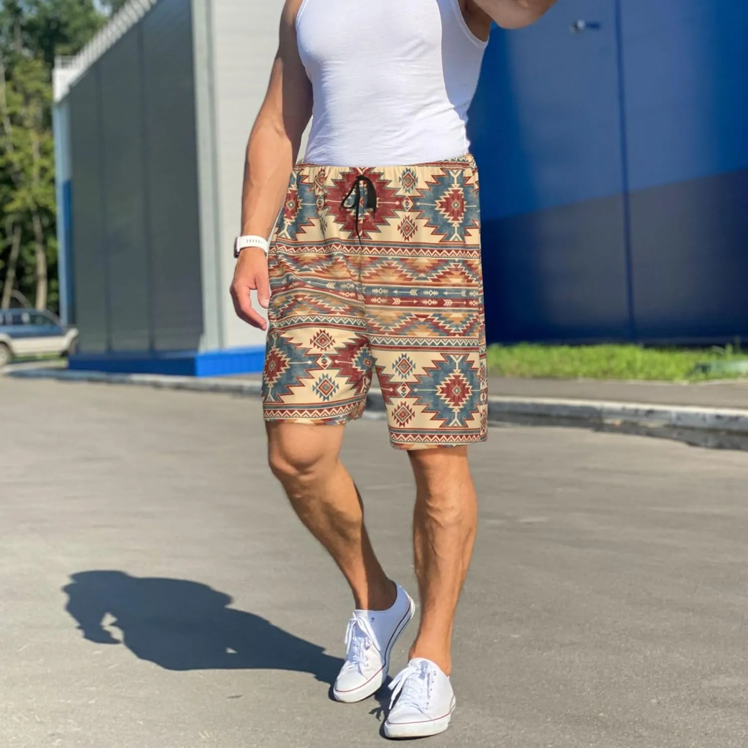 Mens Pajama Pants - Traditional Tribal Aztec Comfy Sleep Shorts Mens Pajama Shorts, Mens Lounge Shorts Pj Pants