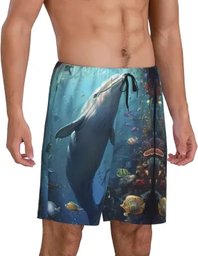 mens pajama pants - Underwater Dolphin Comfy Sleep Shorts Mens Pajama shorts, mens lounge shorts pj pants