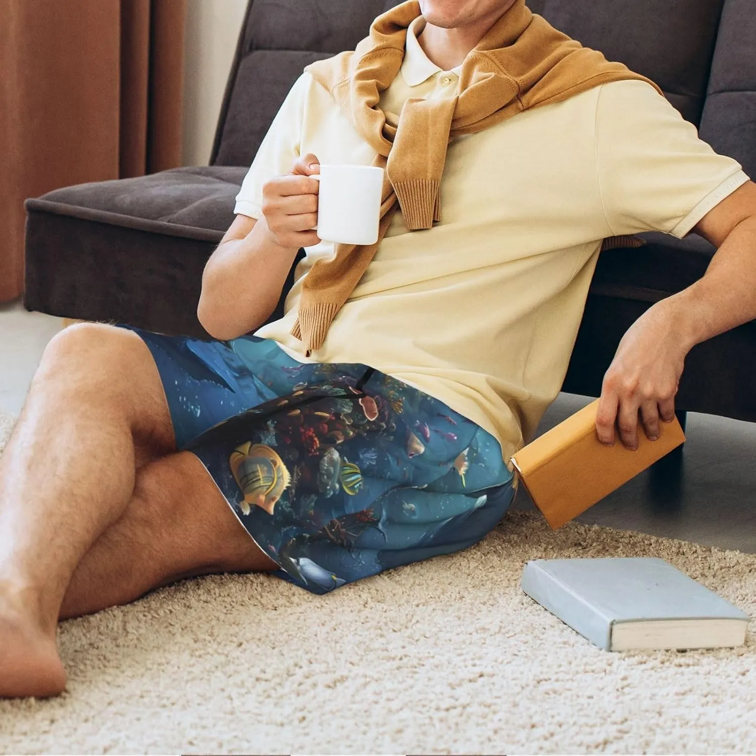 mens pajama pants - Underwater Dolphin Comfy Sleep Shorts Mens Pajama shorts, mens lounge shorts pj pants
