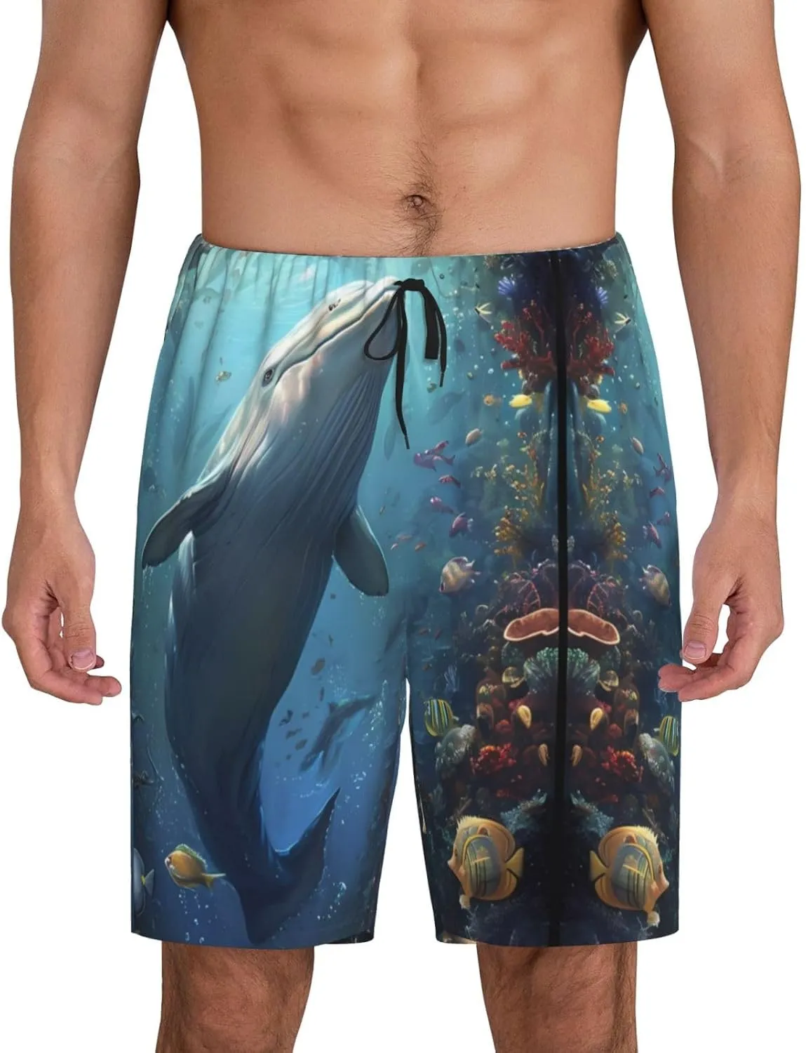 mens pajama pants - Underwater Dolphin Comfy Sleep Shorts Mens Pajama shorts, mens lounge shorts pj pants