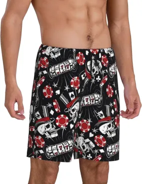 Mens Pajama Pants - Vintage Skull Casino Comfy Sleep Shorts Mens Pajama Shorts, Mens Lounge Shorts Pj Pants