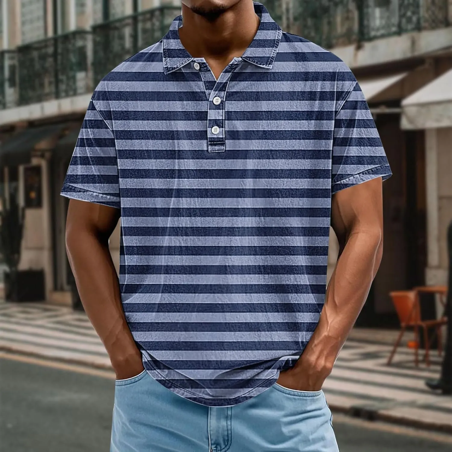 Mens Polo Shirts Short Sleeve Plus Size Striped Golf Tshirt Short Sleeve Vacation Casual Collar Tee Summer V Neck Top