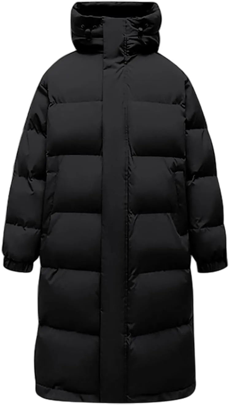Mens Puffer Jacket Long Winter Coat Hooded Down Jacket Warm Parka Jacket Quilted Insulated Jacket Windproof Coat