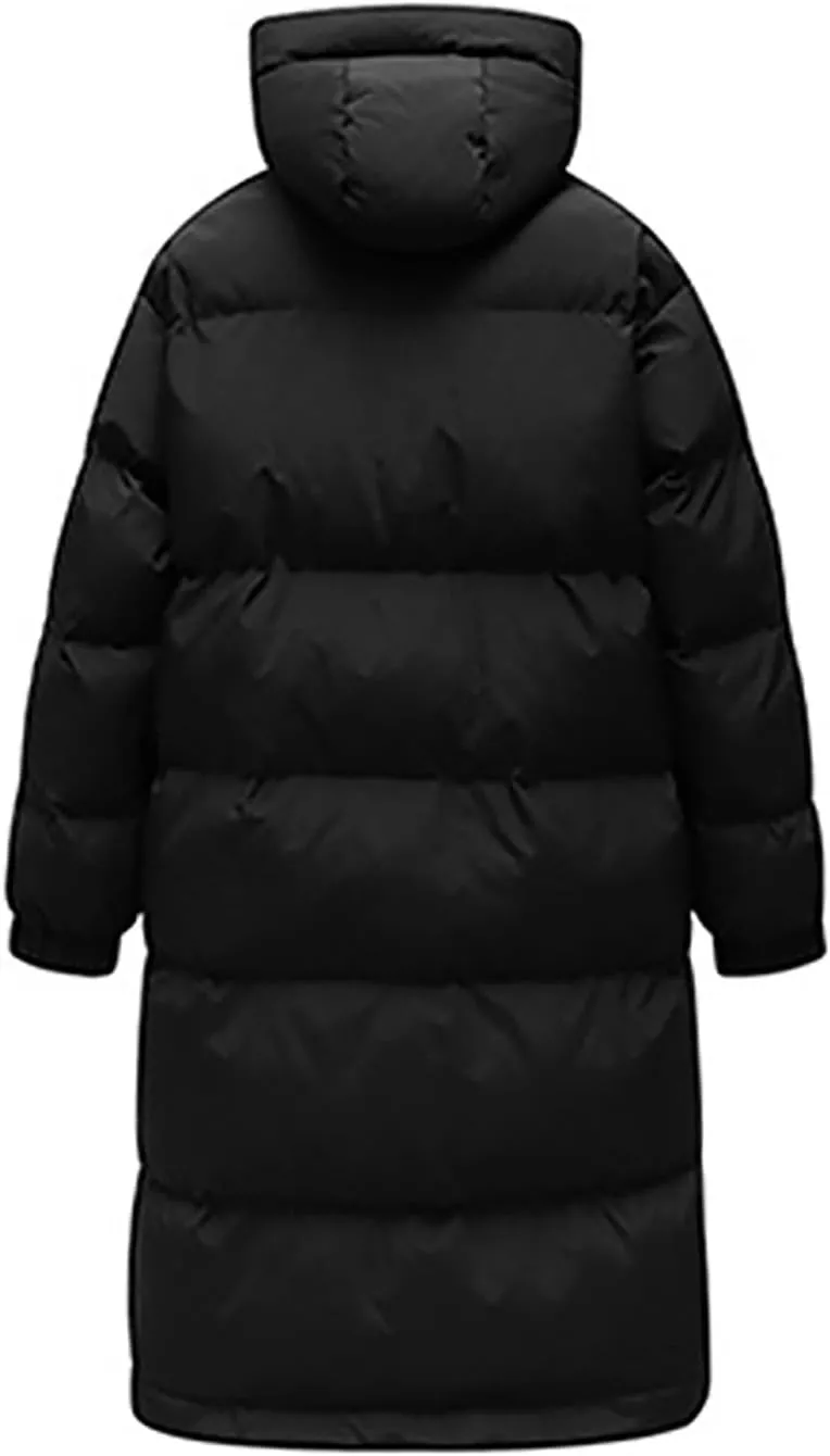 Mens Puffer Jacket Long Winter Coat Hooded Down Jacket Warm Parka Jacket Quilted Insulated Jacket Windproof Coat