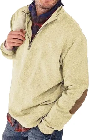 Mens Quarter Zip Polo Shirts Relaxed Fit Cotton Golf Hiking T-Shirts Long Sleeve Business Work Golf Tennis Collared Shirts