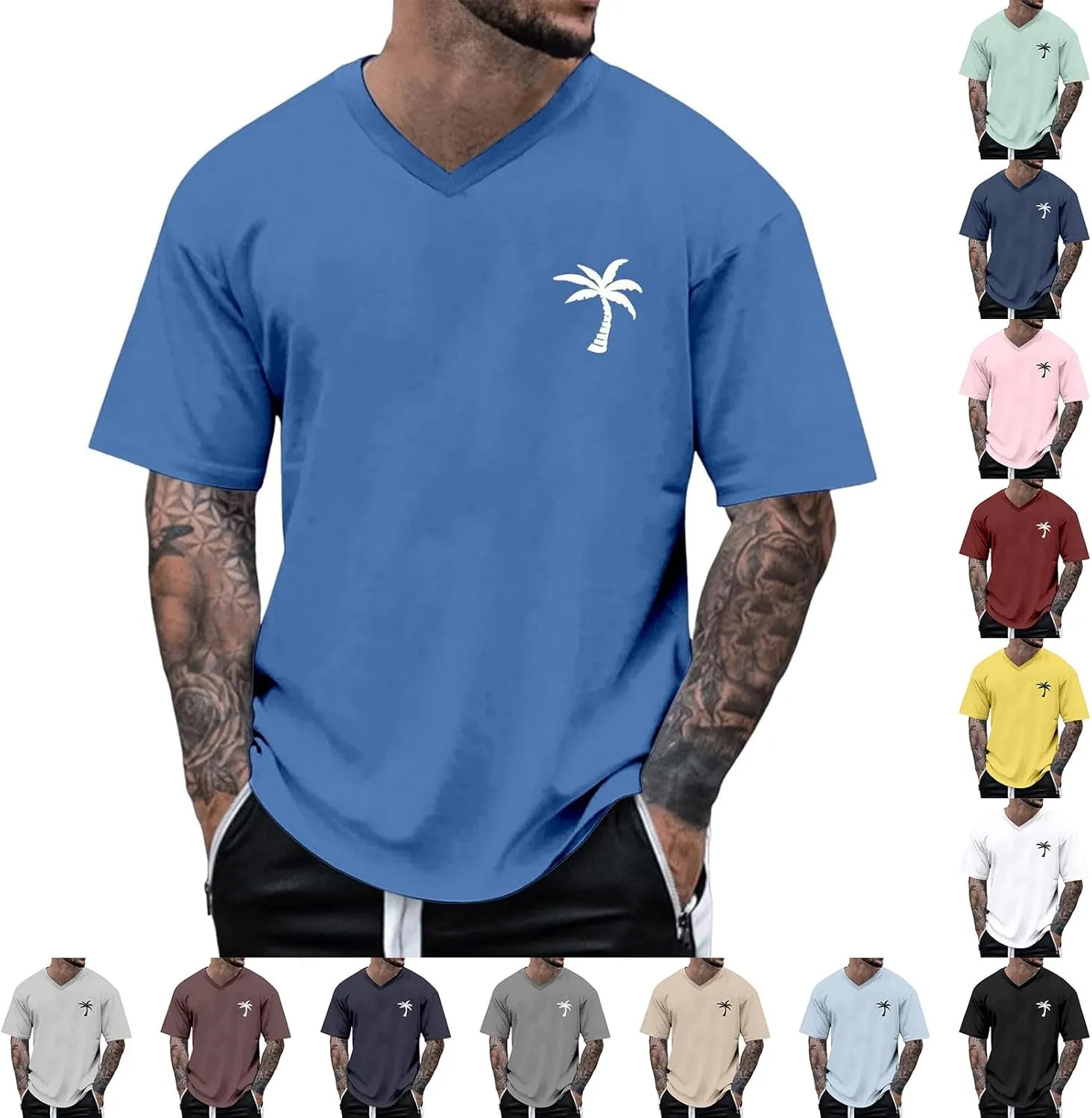 Mens Resort Wear 2025 Graphic Tees Palm Tree Print Short Sleeve Crew Neck Summer Trendy Casual T-Shirts Clothes for Men