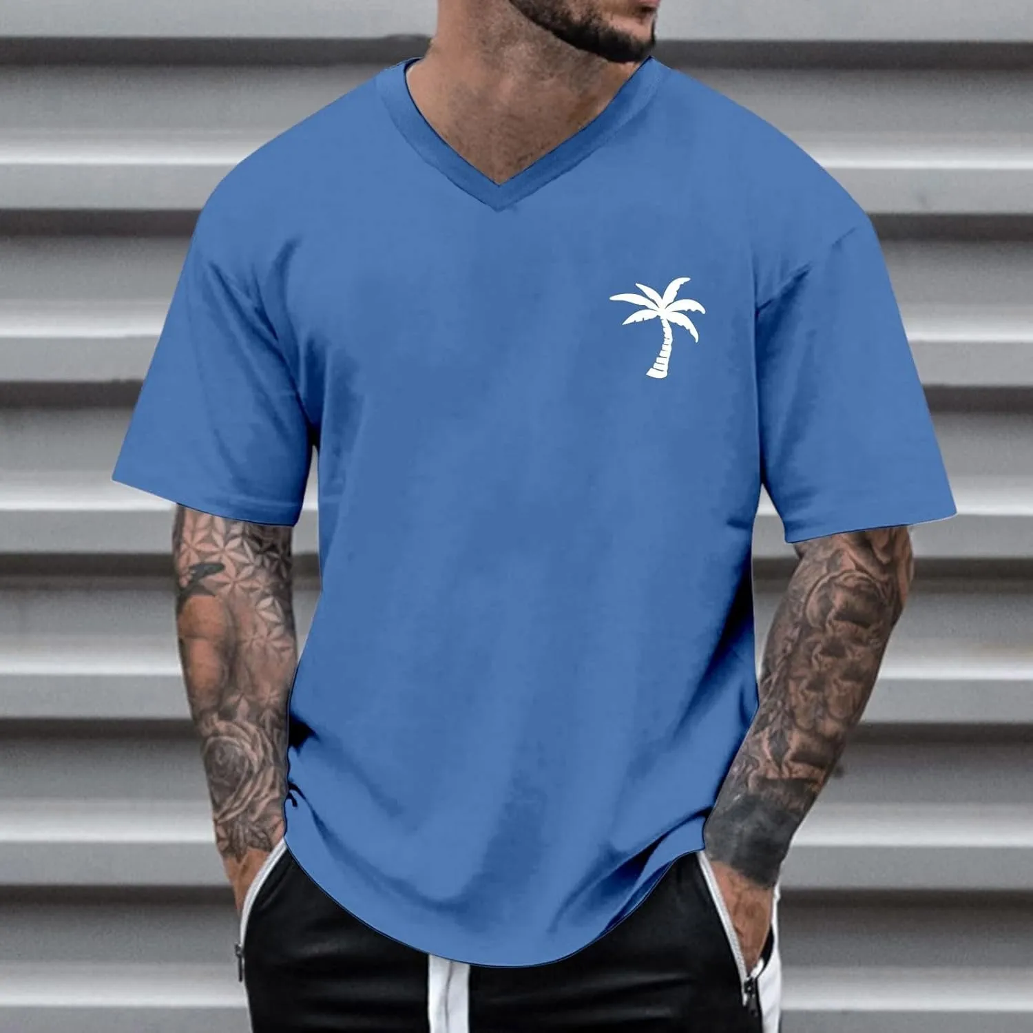 Mens Resort Wear 2025 Graphic Tees Palm Tree Print Short Sleeve Crew Neck Summer Trendy Casual T-Shirts Clothes for Men