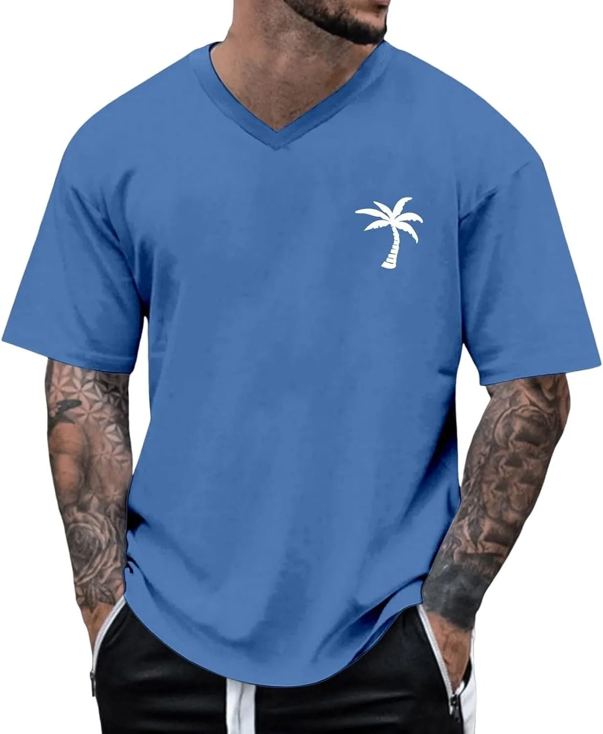 Mens Resort Wear 2025 Graphic Tees Palm Tree Print Short Sleeve Crew Neck Summer Trendy Casual T-Shirts Clothes for Men