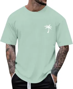 Mens Resort Wear 2025 Summer Crew Neck Short Sleeve Palm Tree Print T-Shirts Casual Slim Fit Graphic Tee Shirts, S-5xl