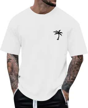 Mens Resort Wear 2025 Summer Crew Neck Short Sleeve Palm Tree Print T-Shirts Casual Slim Fit Graphic Tee Shirts, S-5xl