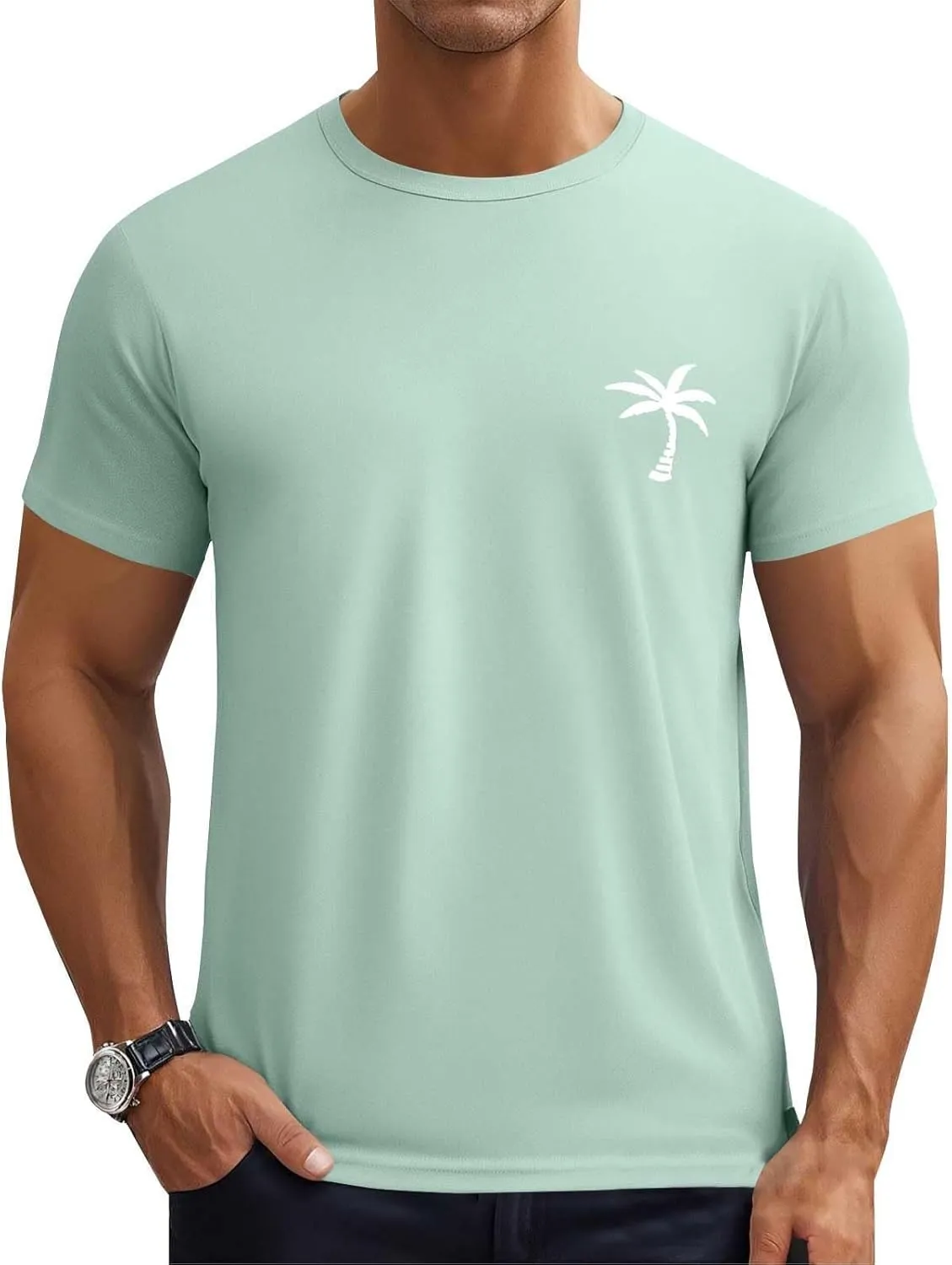 Mens Resort Wear 2025 Summer Crew Neck Short Sleeve Palm Tree Print T-Shirts Casual Slim Fit Graphic Tee Shirts, S-5xl