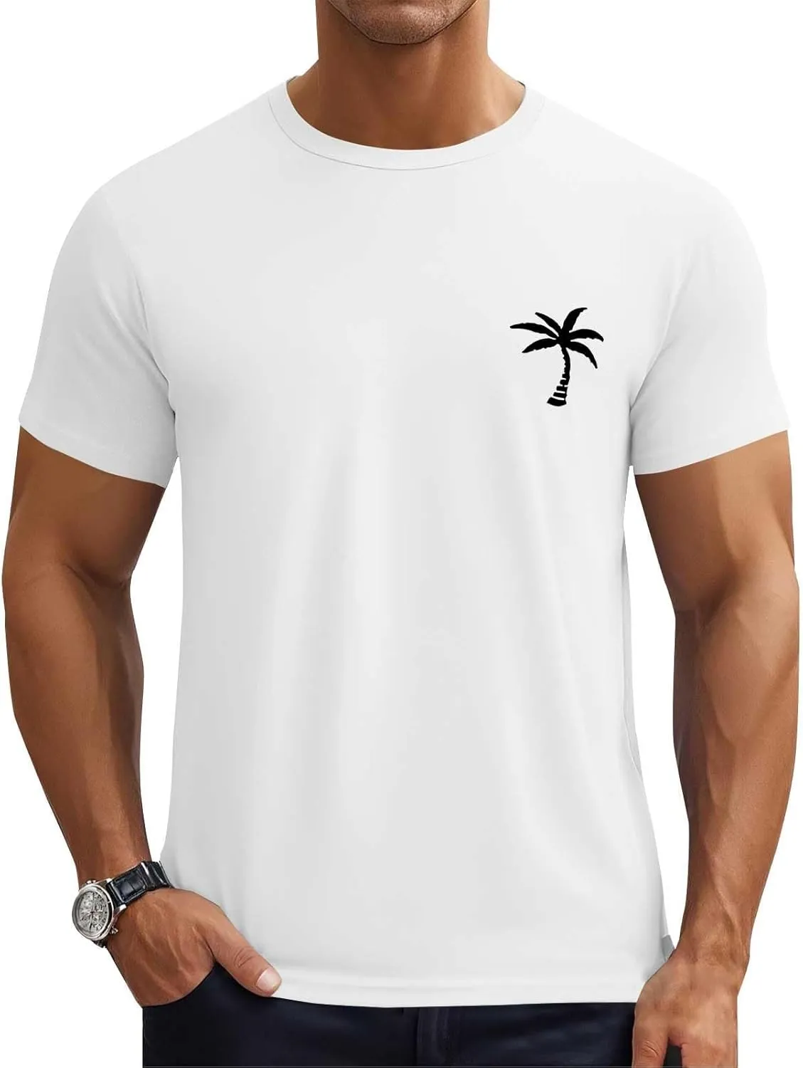 Mens Resort Wear 2025 Summer Crew Neck Short Sleeve Palm Tree Print T-Shirts Casual Slim Fit Graphic Tee Shirts, S-5xl