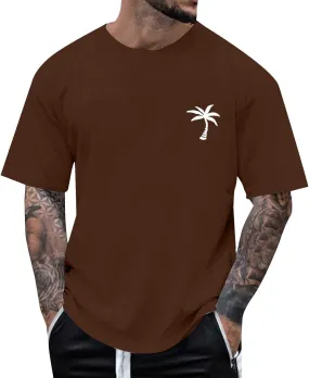 Mens Resort Wear 2025 Summer Crew Neck Short Sleeve Palm Tree Print T-Shirts Casual Slim Fit Graphic Tee Shirts, S-5xl