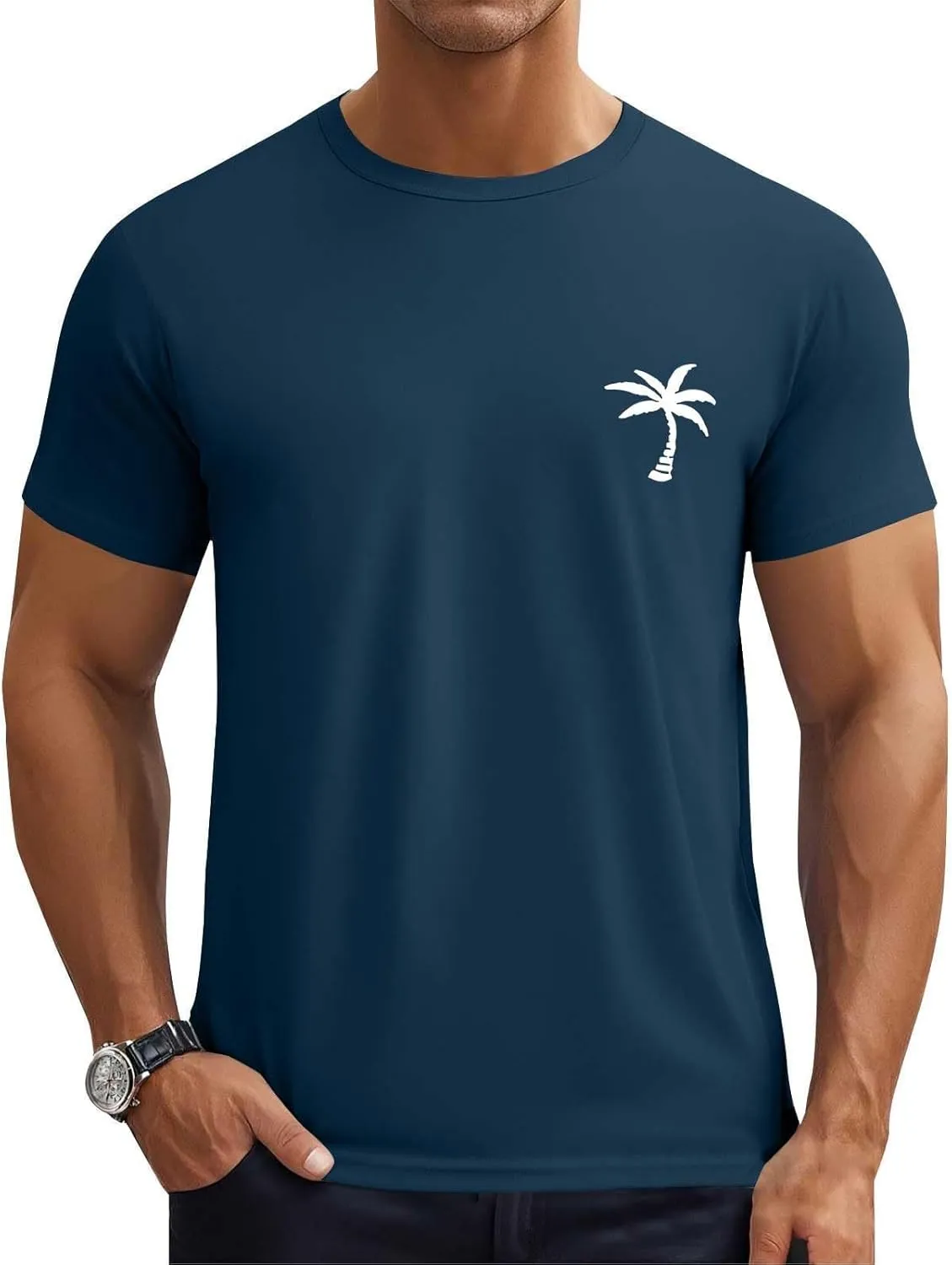 Mens Resort Wear 2025 Summer Crew Neck Short Sleeve Palm Tree Print T-Shirts Casual Slim Fit Graphic Tee Shirts, S-5xl