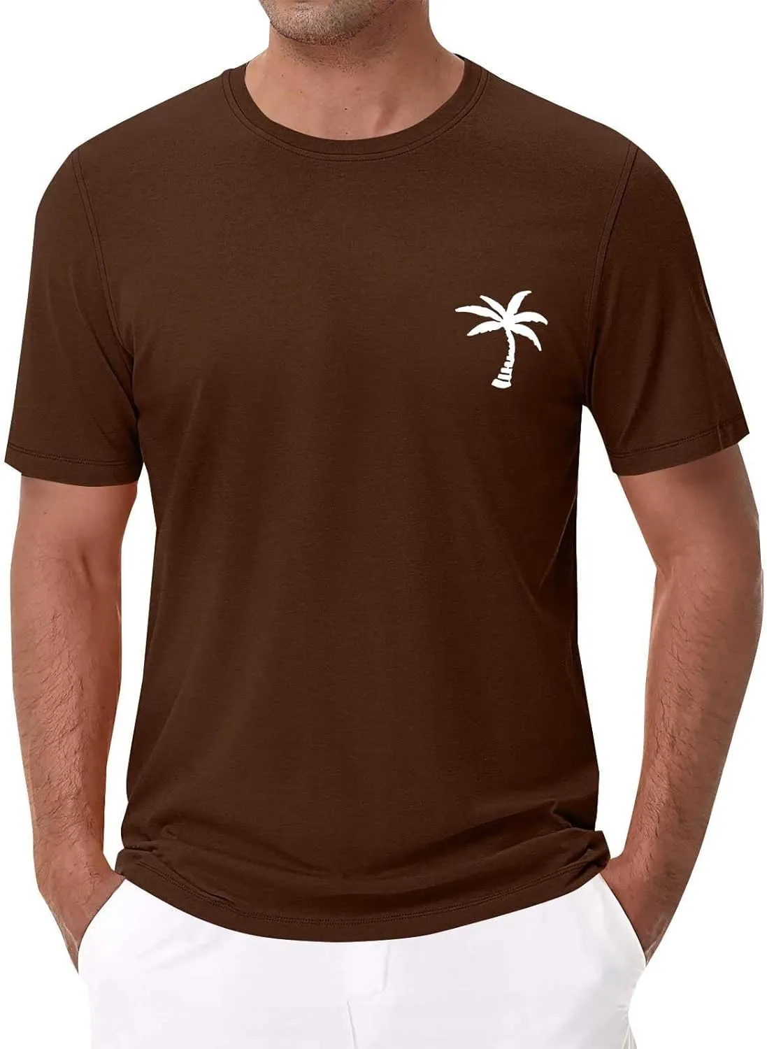 Mens Resort Wear 2025 Summer Crew Neck Short Sleeve Palm Tree Print T-Shirts Casual Slim Fit Graphic Tee Shirts, S-5xl