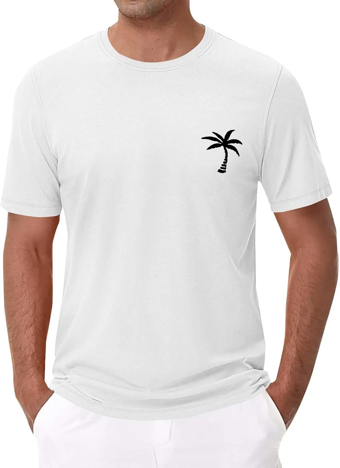 Mens Resort Wear 2025 Summer Crew Neck Short Sleeve Palm Tree Print T-Shirts Casual Slim Fit Graphic Tee Shirts, S-5xl