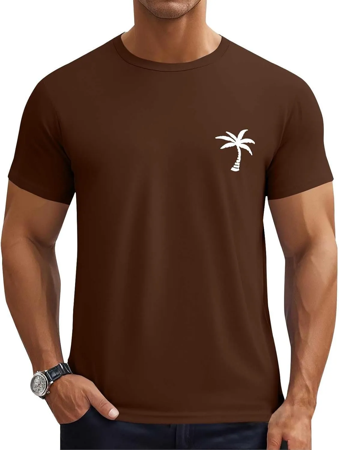 Mens Resort Wear 2025 Summer Crew Neck Short Sleeve Palm Tree Print T-Shirts Casual Slim Fit Graphic Tee Shirts, S-5xl