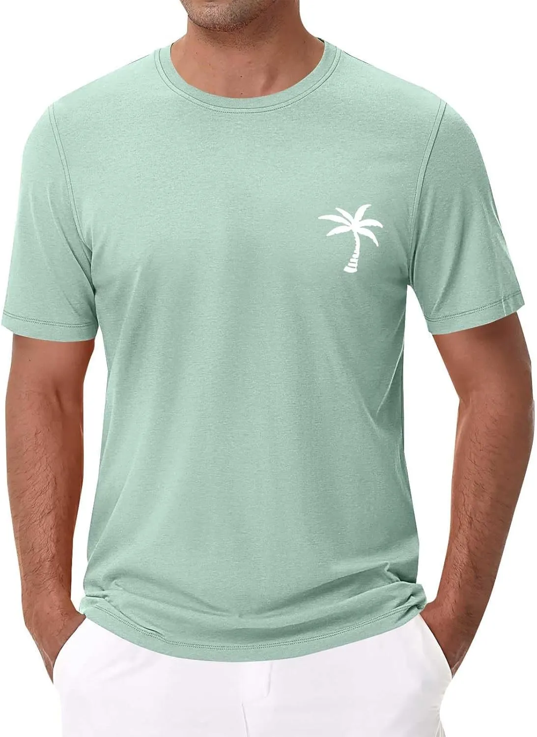 Mens Resort Wear 2025 Summer Crew Neck Short Sleeve Palm Tree Print T-Shirts Casual Slim Fit Graphic Tee Shirts, S-5xl