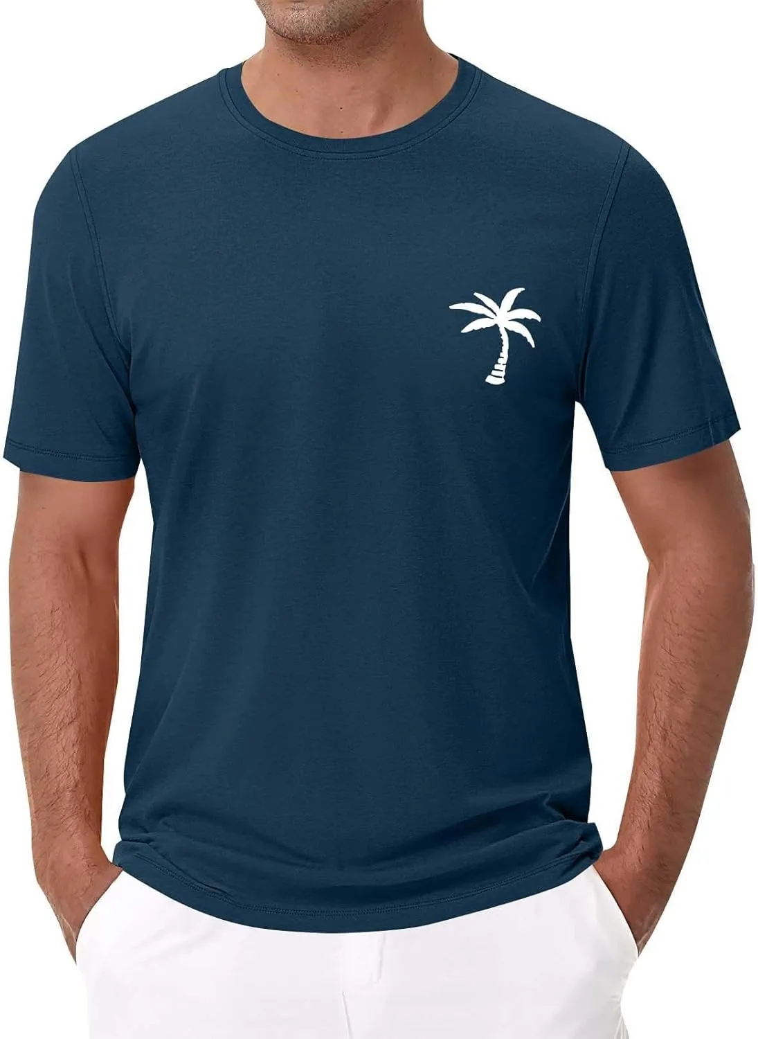 Mens Resort Wear 2025 Summer Crew Neck Short Sleeve Palm Tree Print T-Shirts Casual Slim Fit Graphic Tee Shirts, S-5xl