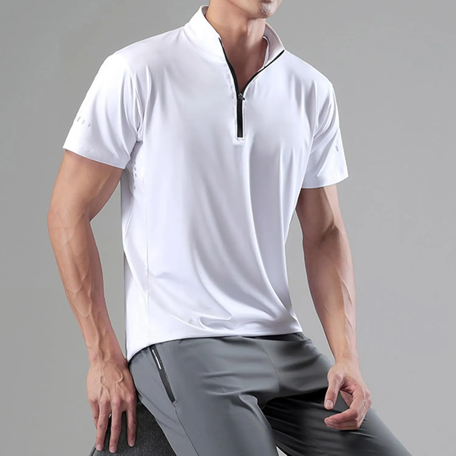 Mens Running Shirt UV Protection UPF 50  Long Sleeve Sun Shirts Lightweight 1/4 Zip Quick Dry Athletic Workout Shirts